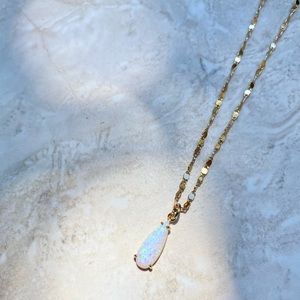 Delicate Gold Necklace with Gorgeous White Opal Teardrop Pendant